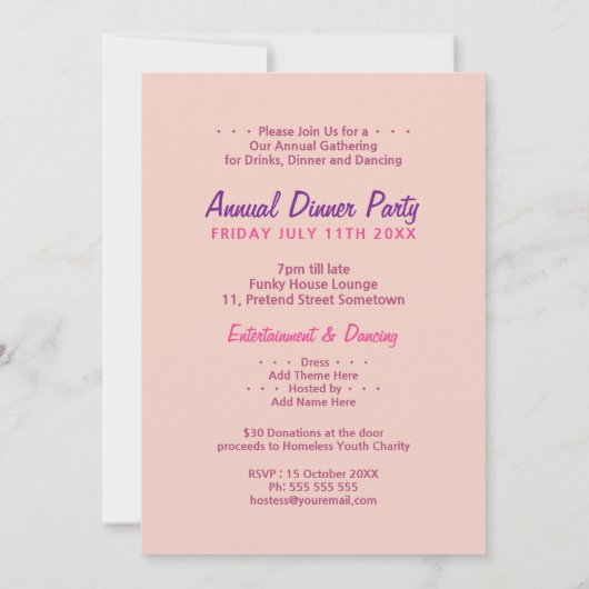 紫色のピンクの水のBohoのシックな夕食の飲み物のパーティー 招待状 (裏面)