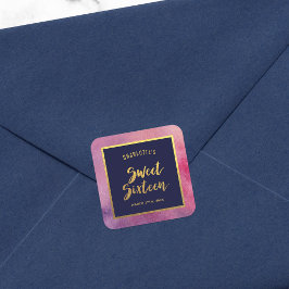 紫色のピンクの水色とフェイク金ゴールドSweet sixteen スクエアシール