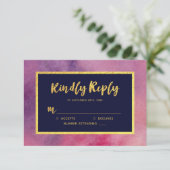 紫色のピンクの水色のフェイク金ゴールド親切に返信RSVP 出欠カード (スタンド正面)