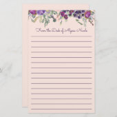 紫色のピンクの水色のフローラが並ぶ 便箋 (正面/裏面)