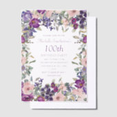 紫色のピンクの水色。フローラ100誕生日 ベラム紙招待状 (オフセット)