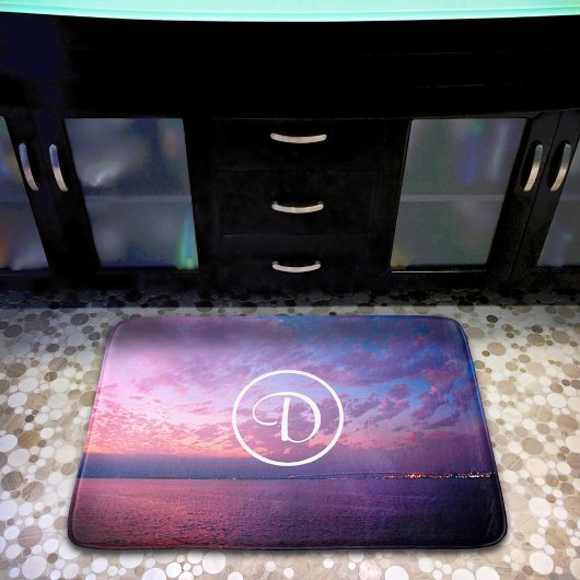 紫色のピンクの海サンセット写真カスタムモノグラム バスマット