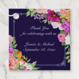 紫色のピンクの濃い青のはっきりしたカラフルフローラ結婚の フェイバータグ