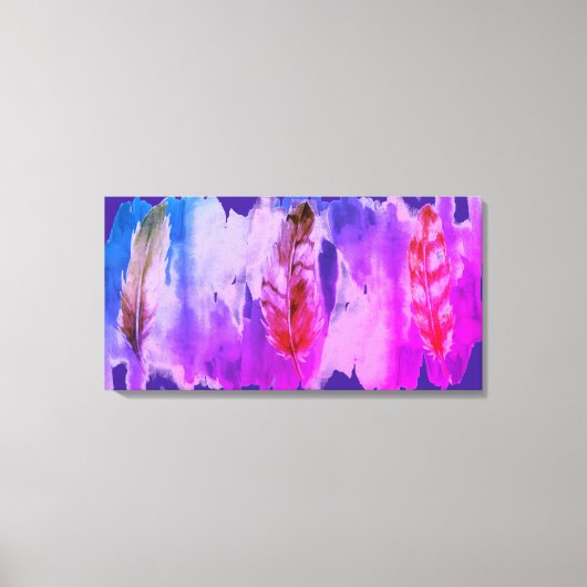 紫色のピンクの羽モダン張りキャンバス印刷 キャンバスプリント (正面)