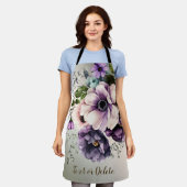 紫色のピンクの花が金色にエレガントなる エプロン (着用した状態)