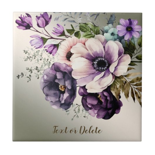 紫色のピンクの花が金色にエレガントなる タイル (正面)