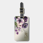 紫色のピンクの花が金色にエレガントなる ラゲッジタグ (正面縦)