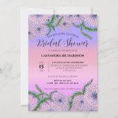 紫色のピンクの花と緑の葉ブライダルシャワー 招待状 (正面)