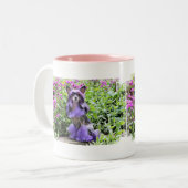 紫色のピンクの花の中国語によって頂点に達される犬 ツートーンマグカップ (正面左)