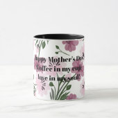 紫色のピンクの花の柄の母の幸せな日 マグカップ (中央)