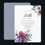 紫色のピンクの花の水彩50th誕生日パーティー 招待状<br><div class="desc">紫色のピンクの花の水色50th誕生日パーティーを参照してくださいニッチとネストストア</div>