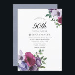 紫色のピンクの花の水彩90th誕生日パーティー 招待状<br><div class="desc">紫色のピンクの花の水色90th誕生日パーティニッチとネストストアでマッチングコレクションを参照</div>