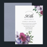 紫色のピンクの花の水彩90th誕生日パーティー 招待状<br><div class="desc">紫色のピンクの花の水色90th誕生日パーティニッチとネストストアでマッチングコレクションを参照</div>