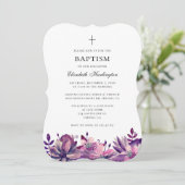 紫色のピンクの花バプテスマの招待の水色 招待状 (スタンド正面)