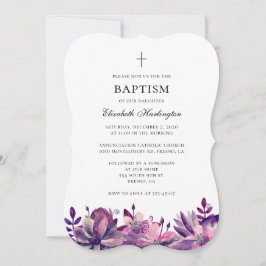 紫色のピンクの花バプテスマの招待の水色 招待状