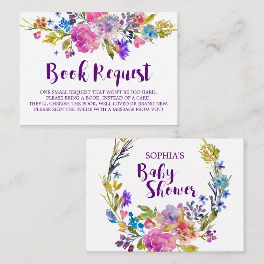 紫色のピンクの花ブックリクエスト招待状挿入 エンクロージャーカード (正面/裏面)