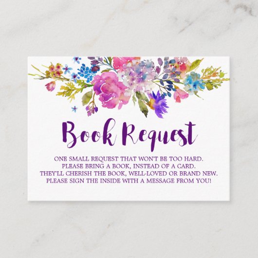 紫色のピンクの花ブックリクエスト招待状挿入 エンクロージャーカード (正面)