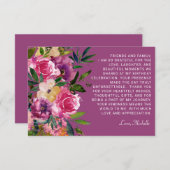 紫色のピンクの花女性の誕生日 サンキューカード (正面/裏面)