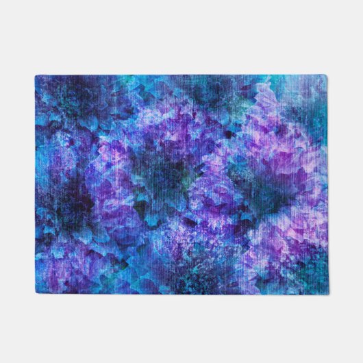 紫色のピンクの花柄デジタルデザインアート ドアマット (正面)