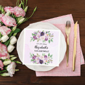 紫色のピンクの花模様誕生日 スタンダードカクテルナプキン