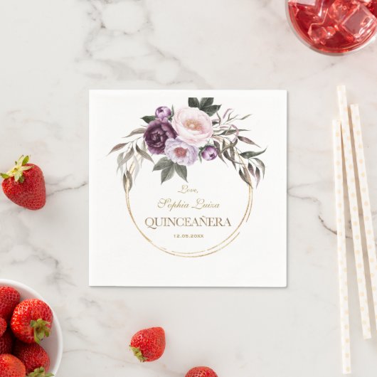 紫色のピンクの花金ゴールドミカンスキンセアニラ スタンダードカクテルナプキン (インサイチュ)