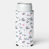 紫色のピンクの花青の蝶の夏のパターン スリム缶クーラー (Seltzer正面)