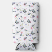 紫色のピンクの花青の蝶の夏のパターン スリム缶クーラー (正面)