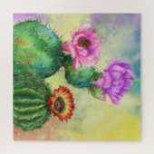 紫色のピンクの赤サボテンの花が絵画浮かんだ ジグソーパズル (横)