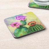 紫色のピンクの赤サボテンの花コースター絵画の コースター (左側)