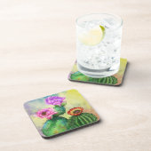 紫色のピンクの赤サボテンの花コースター絵画の コースター (右側)