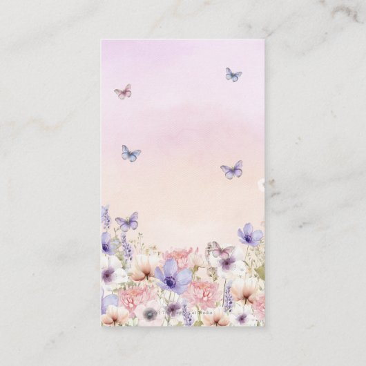 紫色のピンクの野生の花の蝶の本ベビー エンクロージャーカード (裏面)