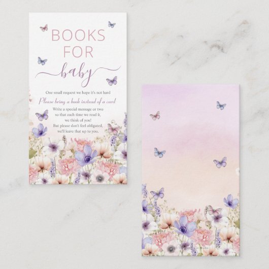 紫色のピンクの野生の花の蝶の本ベビー エンクロージャーカード (正面/裏面)
