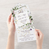 紫色のピンクの野生の花結婚のフローラ オールインワン招待状 (貼ってはがせる)