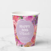 紫色のピンクの野花30th誕生日の写真 紙コップ (正面)