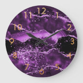 紫色のピンクの金ゴールドアガート大理石 ラージ壁時計 (正面)