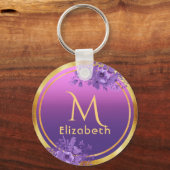 紫色のピンクの金ゴールドグラムモノグラム名 キーホルダー (正面)