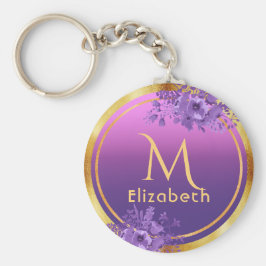 紫色のピンクの金ゴールドグラムモノグラム名 キーホルダー