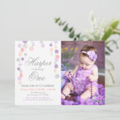 紫色のピンクの銀製のグリッターの誕生日の招待 招待状 (スタンド正面)