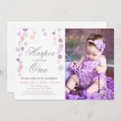 紫色のピンクの銀製のグリッターの誕生日の招待 招待状 (正面/裏面)