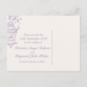 紫色のピンクの鳥かご結婚式は日付カードを保存 案内ポストカード (裏面)