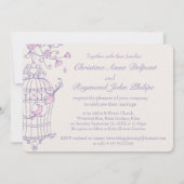 紫色のピンクの鳥オープンケージ結婚式招待状 招待状 (裏面)