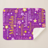 紫色のピンクの黄色の女の子の名前の星のパターン シェルパブランケット (正面(横))