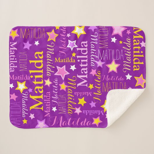 紫色のピンクの黄色の女の子の名前の星のパターン シェルパブランケット (正面(横))