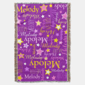 紫色のピンクの黄色の女の子の名前の星のパターン スローブランケット (正面縦)