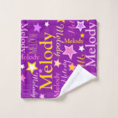 紫色のピンクの黄色の女の子の名前の星のパターン バスタオルセット (ウォッシュタオル)