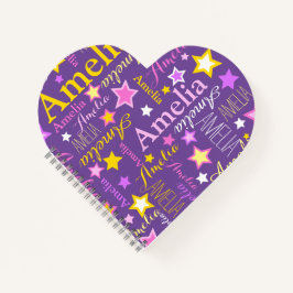 紫色のピンクの黄色の女の子名アメリアの星のパターン ノートブック