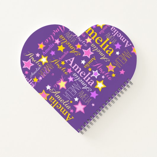 紫色のピンクの黄色の女の子名アメリアの星のパターン ノートブック