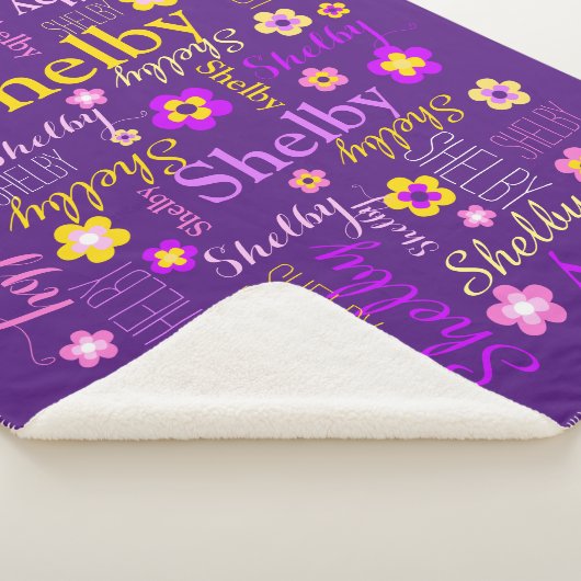 紫色のピンクの黄色の花の女の子シェルビー名前をカスタムする シェルパブランケット (3/4)