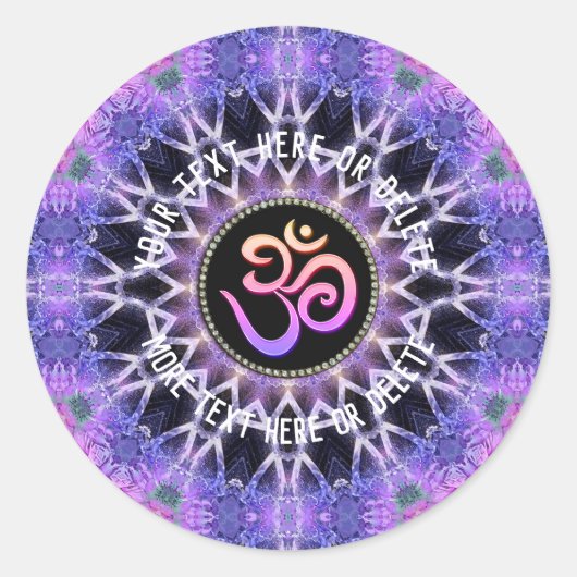 紫色のピンクオムマンダラカスタムーと文字 ラウンドシール (正面)