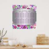 紫色のピンクカラフルのモダンフローラ座席表 ポスター (キッチン)